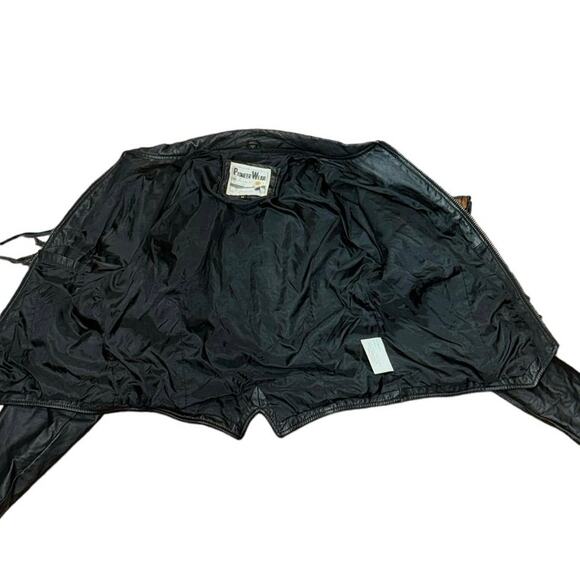 Vintage 70s Pioneer Wear Black Leather Fringe Western Jacket Size 12/ MEDIUM - Picture 4 of 16